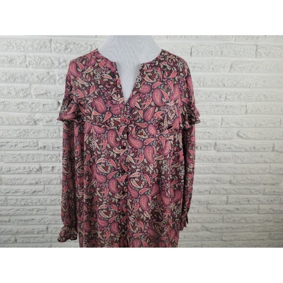 Evans Womens Shirt 26 Plus Long Sleeve Ruffle Button Burgundy PAI61E - Picture 3 of 10